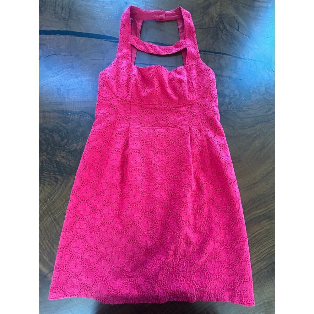 Nanette Lepore Fuschia Red Cotton Eyelet Halter Dress - Size 4